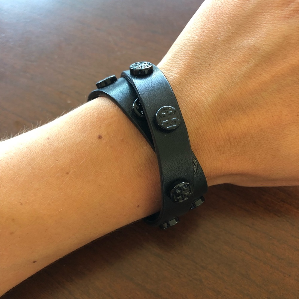 Tory Burch Black/Black Logo Double Wrap Bracelet